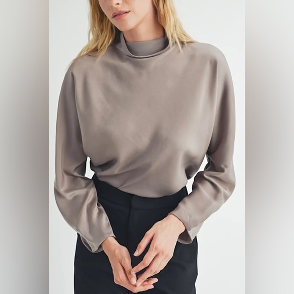 BNWT Dynamite Womens CROPPED MOCK NECK BLOUSE Long Sleeve Draped - XS - Picture 3 of 9